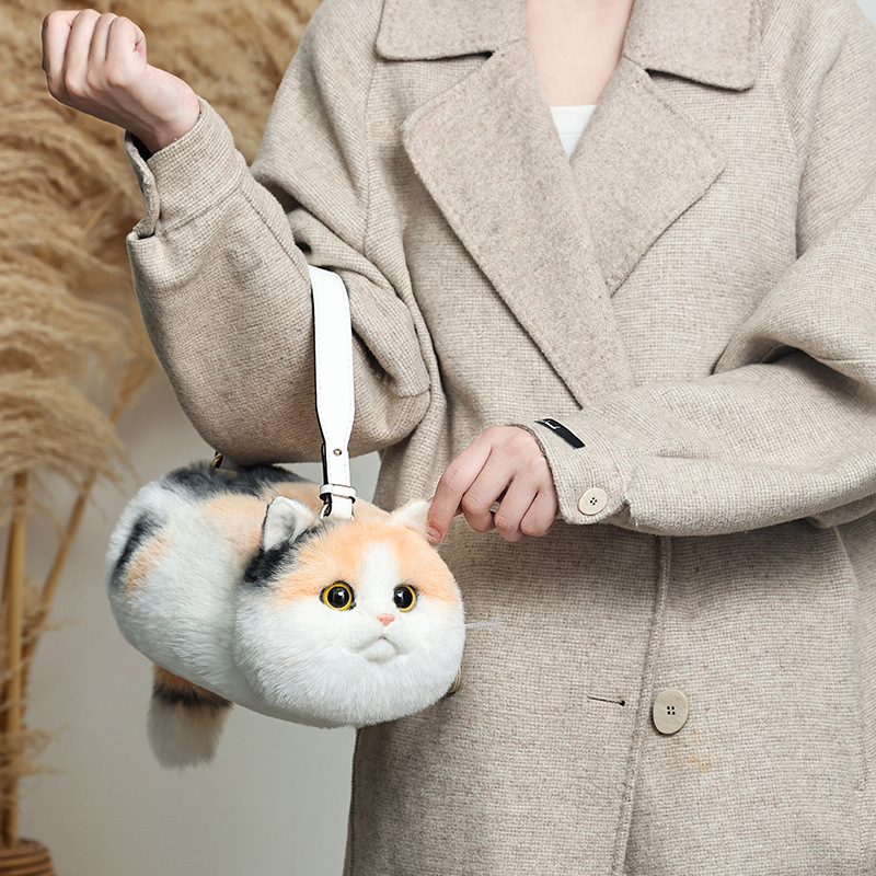 Simulation Animal Doll Three Flower Plush Toy Cat Shoulder Bag Handbag Doll Doll Children's Toy Factory