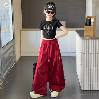 女童爵士舞服装2025夏季新款印花T恤速干阔腿裤两件套中大童洋气