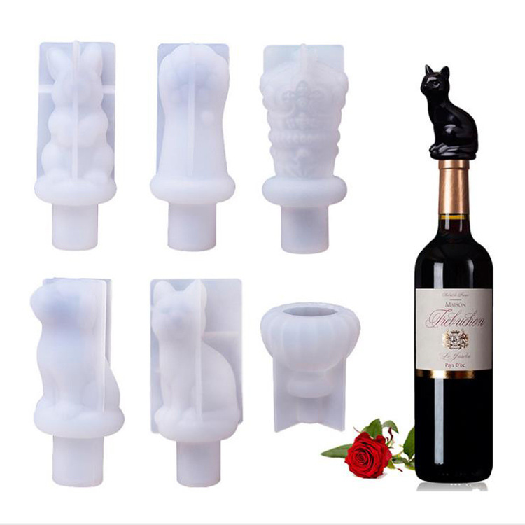 diy水晶滴胶红酒瓶塞模具 皇冠猫咪猫爪兔子钻石饰品摆台硅胶模具