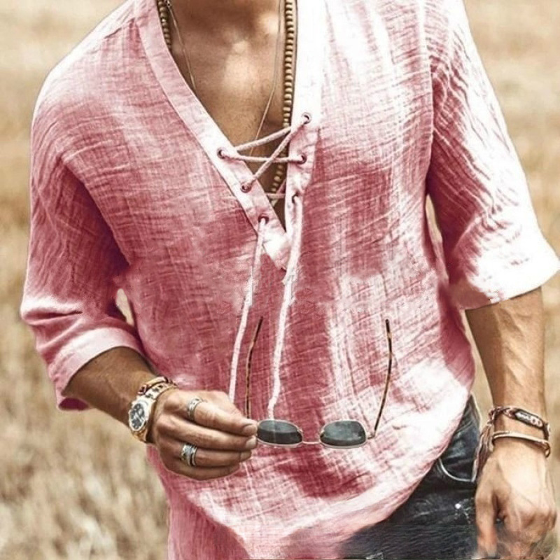 T-shirt da uomo con lacci sul petto e occhielli stile_voghion.com