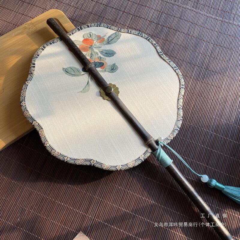 古代スタイルの紫竹腰扇子、漢服扇子、中国風の長い柄のタッセル、巻き取り可能な折りたたみ扇子、古典的なポータブル腰掛け扇子|undefined