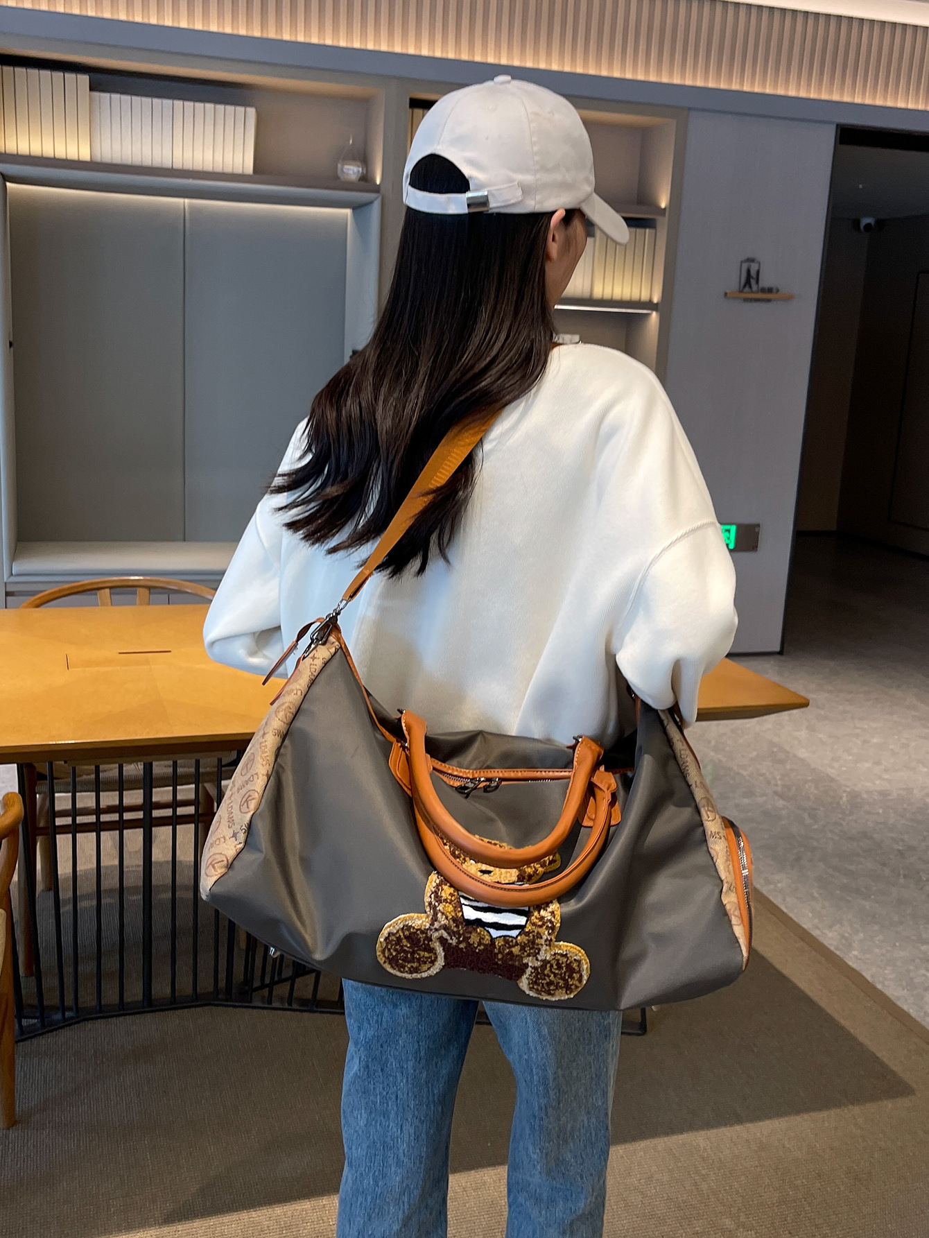 Oso de gran capacidad de viaje ligero gato color de contraste bolsa de equipaje de embarque bolsa de almacenamiento de espera bolsa de viaje de negocios de corta distancia bolsa de viaje