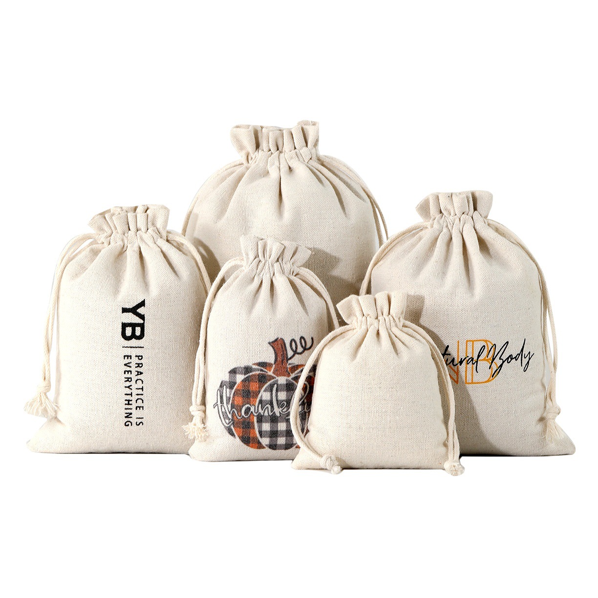 Bolsa de Almacenamiento con Cordón de Algodón, Bolsa de Lino con Cordón, Se Puede Imprimir con Logotipo, Bolsa de Tela Pequeña en Existencia