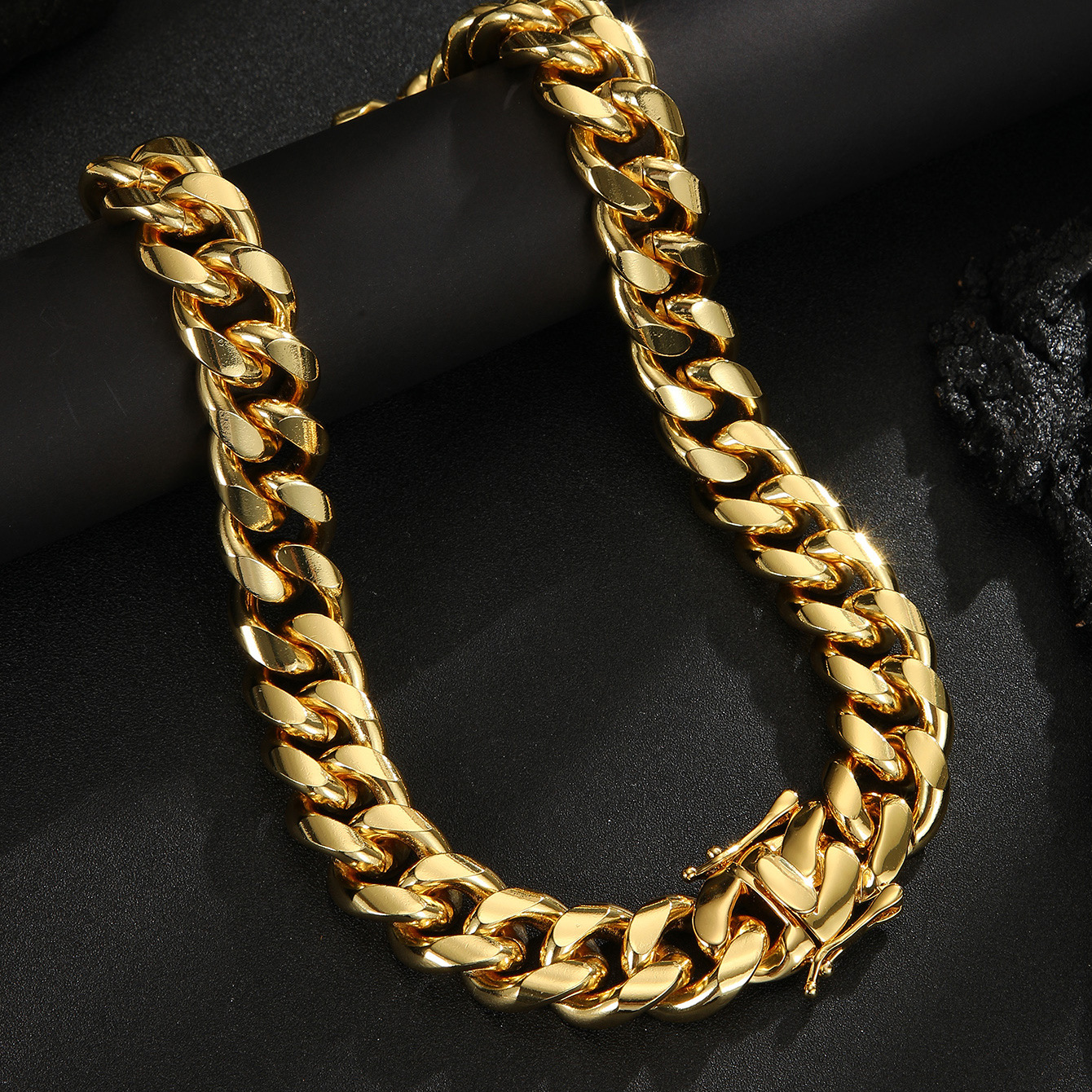 Hombre hip hop europeo y americano 6 - 22 mm de acero inoxidable de varios tamaños, molienda redonda, cabeza de dragón encriptada, collar de pulsera cubana
