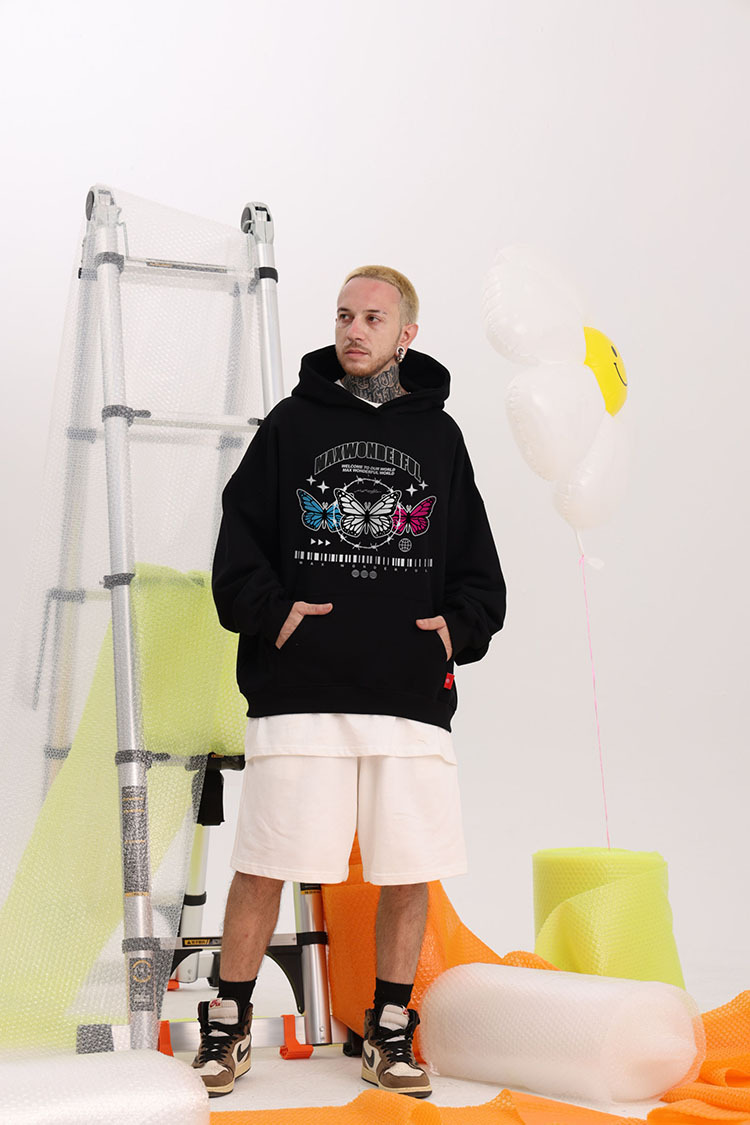 Vêtements pour hommes pull à capuche couleur lourde sweat-shirt papillon 400G velours léger plus velours style couple ample_voghion.com