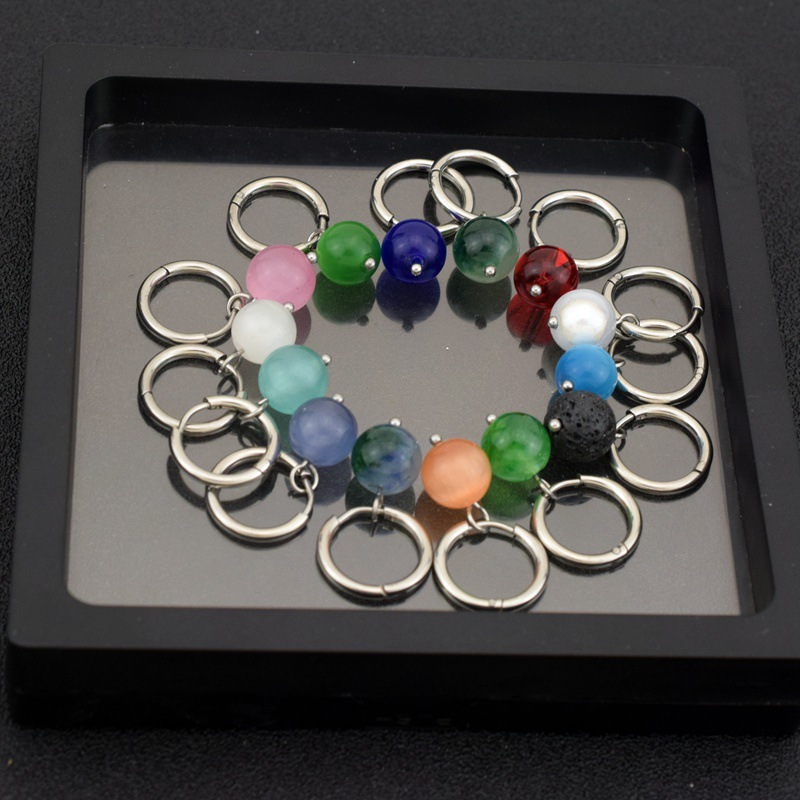 清凉夏日糖果色猫眼玉石圆珠耳环中性男女免孔耳夹钛钢耳环不褪色