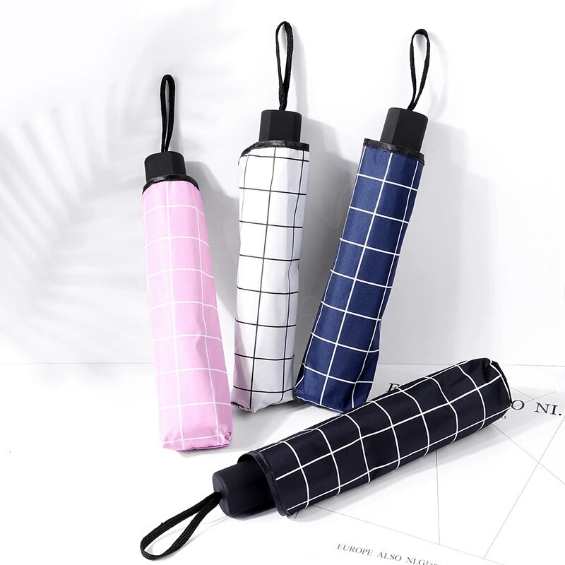 Black and White Plaid Umbrella Women's Sunscreen Sunshade Folding Sunny and Rainy Umbrella South Korea Men's Fresh Style Black Sun Umbrella