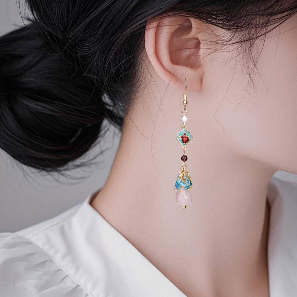 Boucles d'oreilles classiques antiques longues en cloisonné de style palais chinois, accessoires pour Hanfu et Cheongsam, éclairage de niche_voghion.com