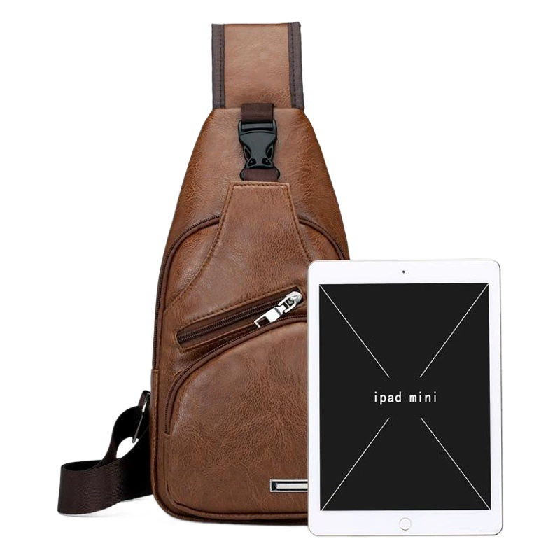 Трансграничная новая повседневная мужская сумка через плечо для занятий спортом на открытом воздухе, нагрудная сумка с зарядкой через USB, мужская деловая сумка через плечо из искусственной кожи