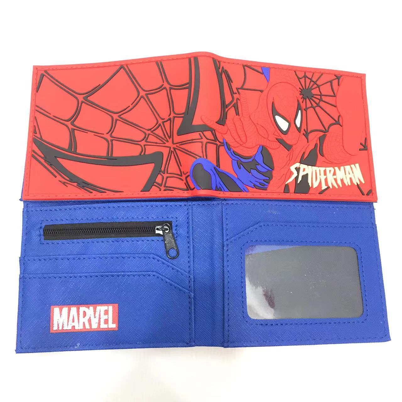 Monedero de cuero con parche metálico en relieve de Spider-Man, billetera para estudiantes y superhéroes