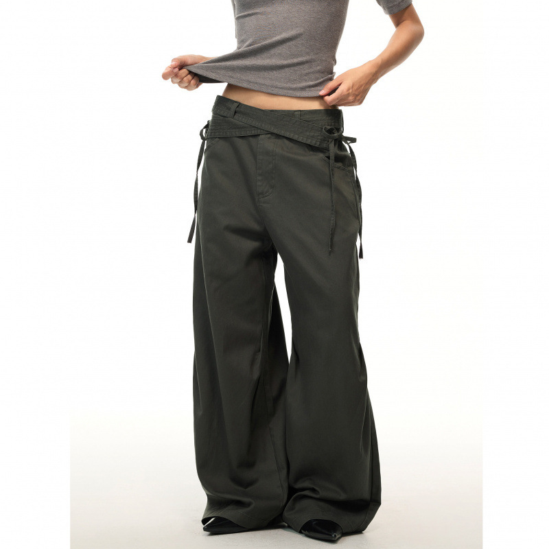 American retro style work pants with tie straps, unisex, 2026 new model, loose, casual, versatile, straight-leg wide-leg pants