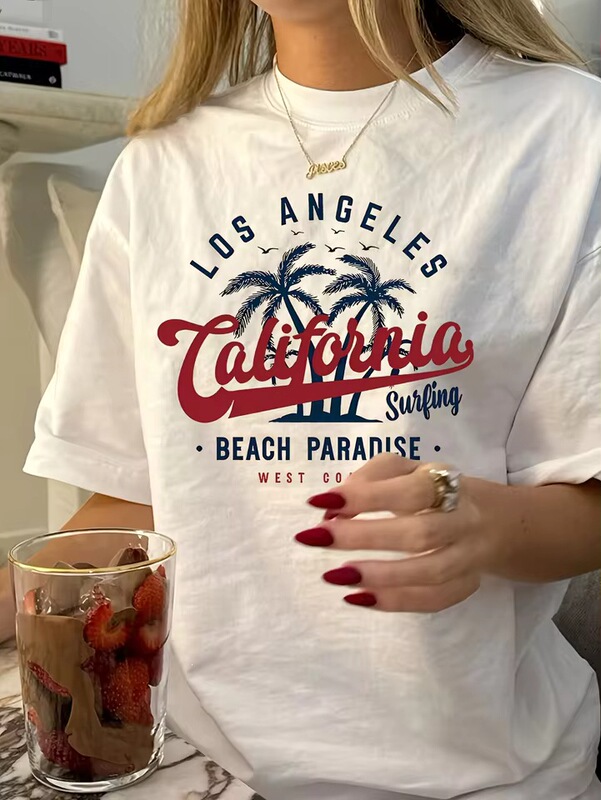 Los Angeles California Surf Women's T-shirt - Vintage Beach Graphic, Casual Summer Top