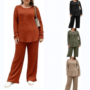 2025 Amazon Autumn and Winter New European and American Temu Hot-Selling Suit Plus Size Women's Two-Piece Home Clothes