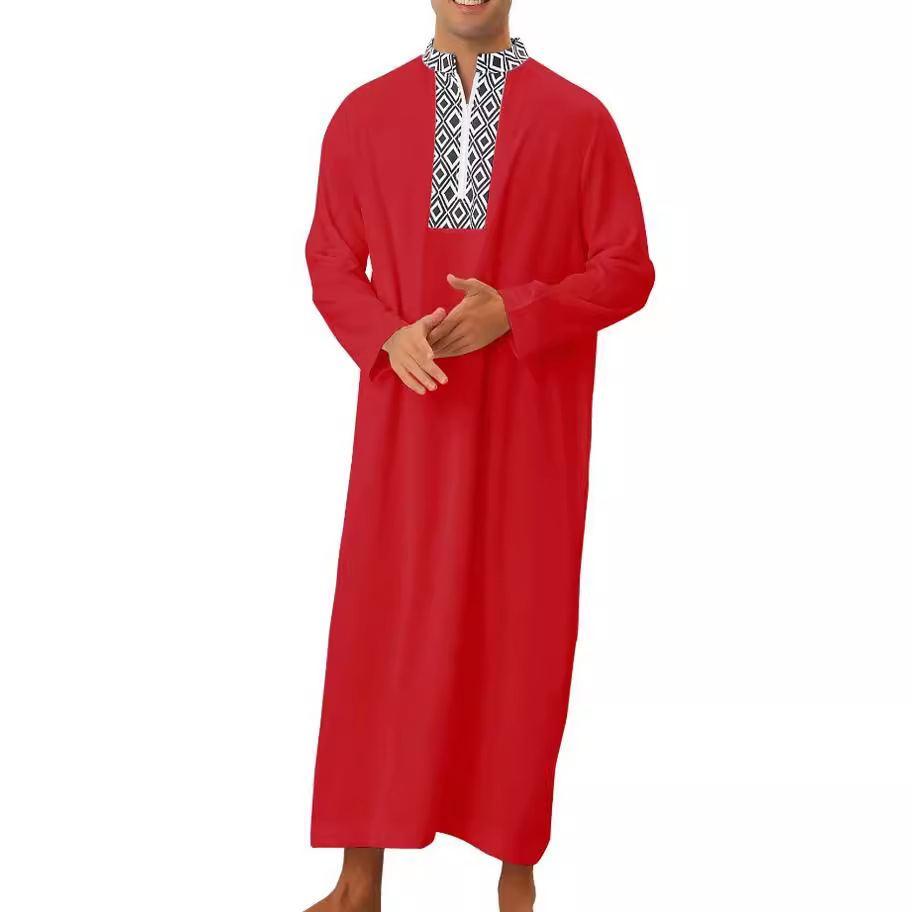 Robe ample pour homme avec poche et fermeture éclair, style arabe du Moyen-Orient, idéale pour la mode musulmane à Dubaï et en Malaisie._voghion.com