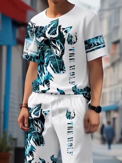 Men's Clothing Men's Casual Summer Set Breathable Cotton T-Shirt And Shorts Two-Piece Outfit_viptrois.com