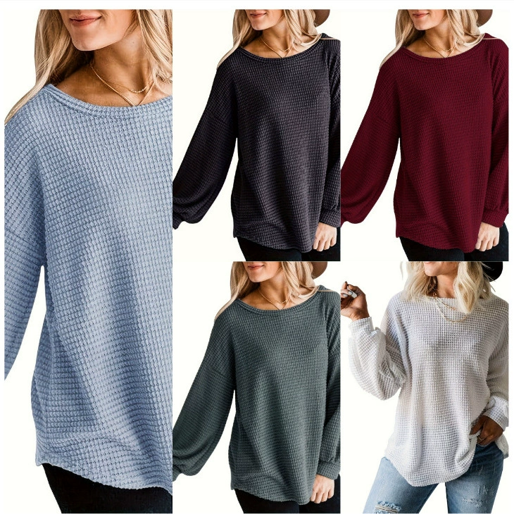 Европейская и американская экспортная популярная осенне-зимняя женская одежда, новинка 2024 года, свободная повседневная рубашка большого размера с круглым вырезом и рукавами-фонариками