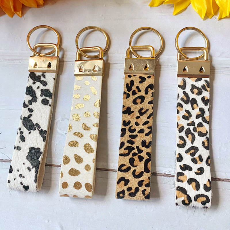 European and American leopard print cow pattern genuine leather horse hair keychain classic retro fashion clothing pendant cross-border jewelry supply