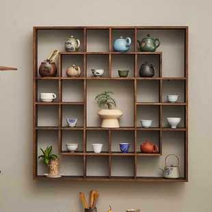 ✅ Solid Wood Duobao Pavilion Tea Cup Rack Small Antique Ornament Rack Retro Tea Set Storage Wall Hanging Display