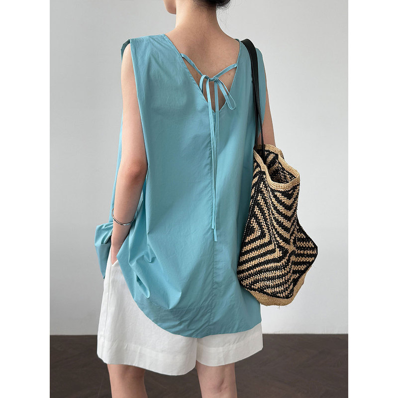 Luxi Korean Style Lazy Style V-neck Back Strap Small Shirt Women's Summer New Slim Look Sleeveless Vest Shirt 3610