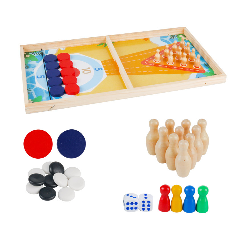 Juego de mesa interactivo para padres e hijos de madera cinco en uno para dos jugadores