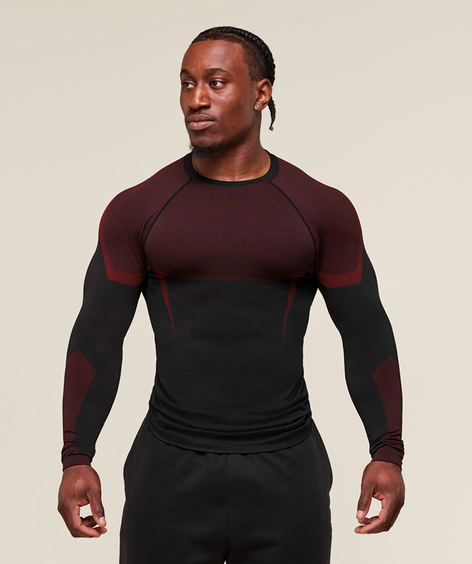 ジム新しい筋肉フィットネススポーツランニング長袖 Tシャツタイトな通気性弾性バスケットボールトレーニングプリントトップ|undefined