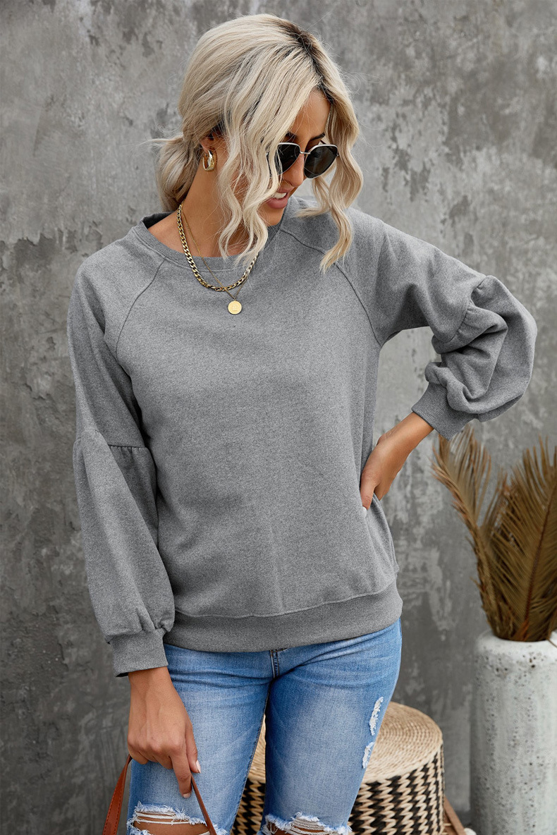 Pure Color Loose Round Neck Pullover Sweatshirt nihaostyles wholesale clothing NSQSY85564