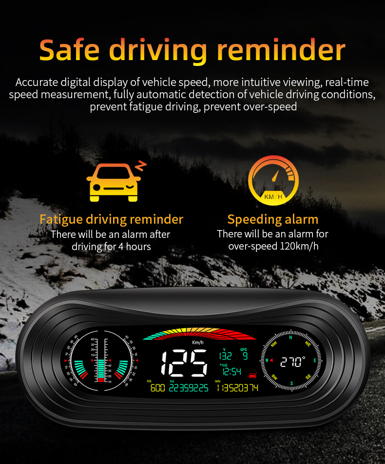 Car Portable Instrument Hud Head-Up Display Color Screen Car-Mounted Hud Portable High-Definition Off-Road Level and Slope Meter