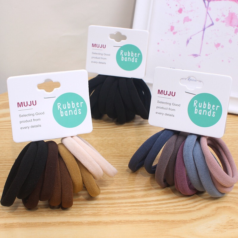 Affordable 10-piece card-mounted hair rope medium elastic simple seamless rubber band hair band Korean style women's towel ring seamless head rope