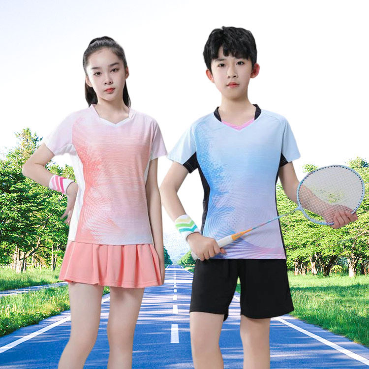 Badminton Suit Kidsren's Short-Sleeved T-Shirt Competition Kidsren's Quick-Drying School Primary School Students Table Tennis Jersey Skirt Pants