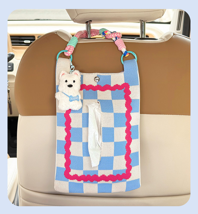 Car Tissue Box, Car-Mounted Tissue Holder, High-End Hanging Bag for Car Interior, Creative and Cute Tissue Box for Car