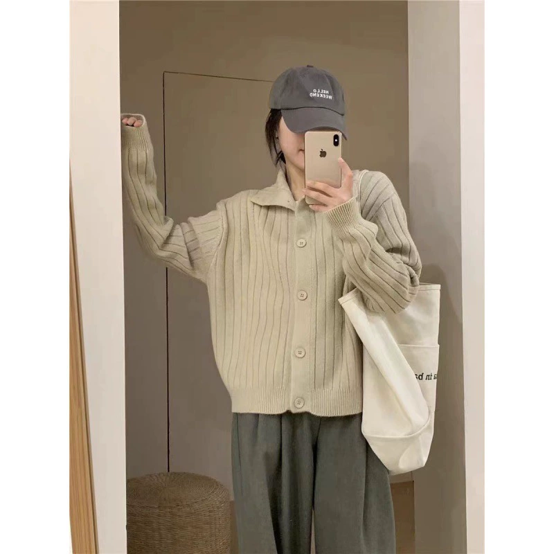 KANING однобортный вязаный кардиган с высоким воротником для женщин, осень-зима 2021, корейский свободный ленивый стиль, однотонный свитер, куртка