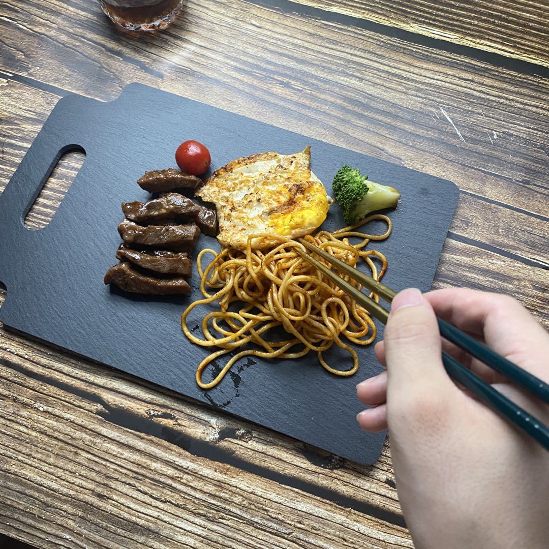 Vajilla creativa de estilo japonés Restaurante occidental Placa de roca Placa rectangular de pizarra negra Placa de sushi Placa oscilante Placa de pizarra