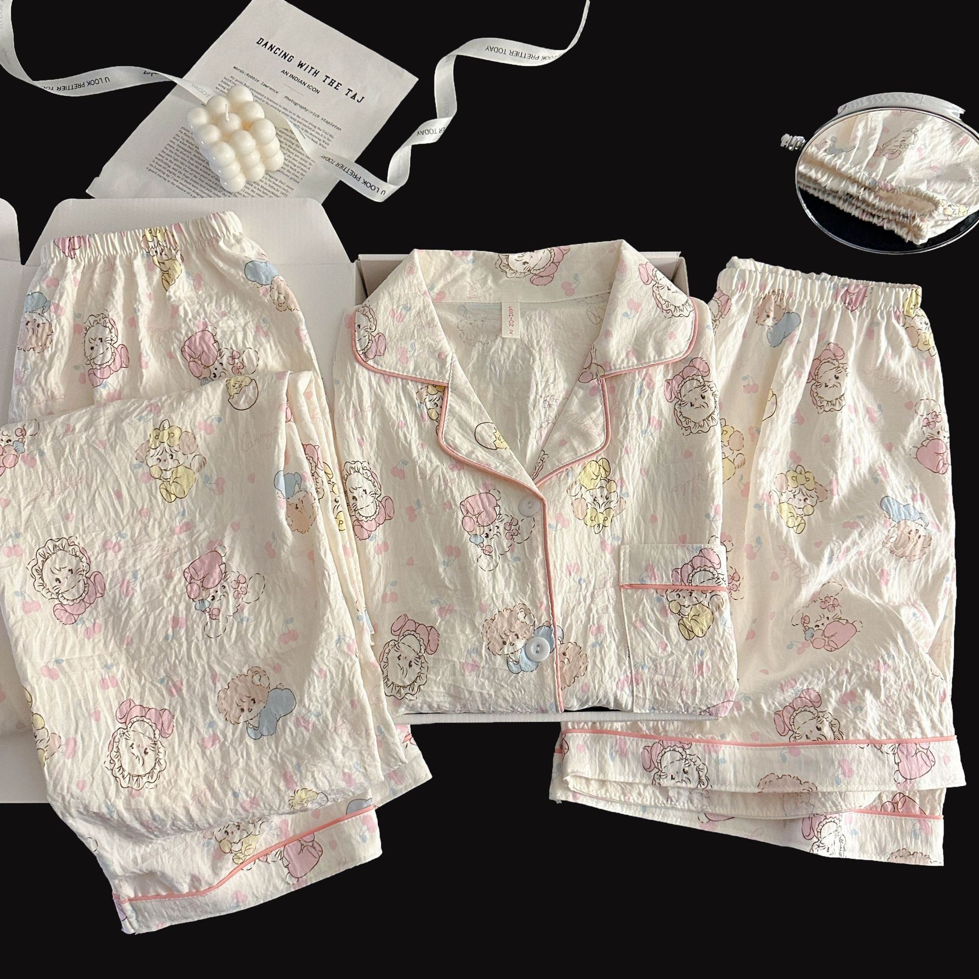 Comercio exterior transfronterizo 120G nube algodón traje de tres piezas pole point kt gato pijamas mujeres lindo solapa pantalones de manga corta servicio a domicilio