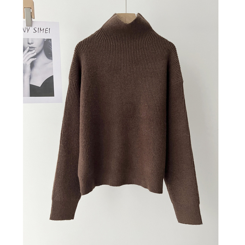 In Stock Spanish m Style Women's Casual Simple Style Short High-Neck Brown Sweater Long-Sleeve Knitwear for Autumn and Winter In Stock Spanish m Style Women's Casual Simple Style Short High-Neck Brown Sweater Long-Sleeve Knitwear for Autumn and Winter