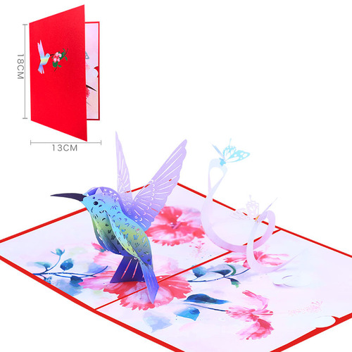 Creative color printing purple hummingbird butterfly three-dimensional paper carving hollow 3D greeting card handwritten birthday wishes bird festival card