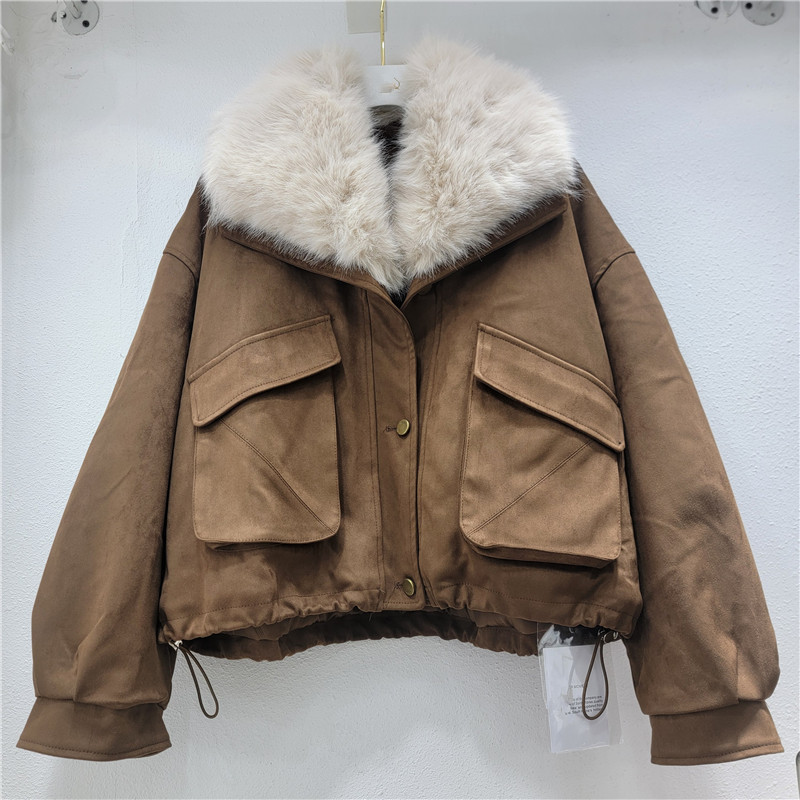 Peludo con la solapa gruesa para mujeres otoño y invierno 2025 nuevo estilo coreano retro abrigo de algodón de piel de ciervo image 1