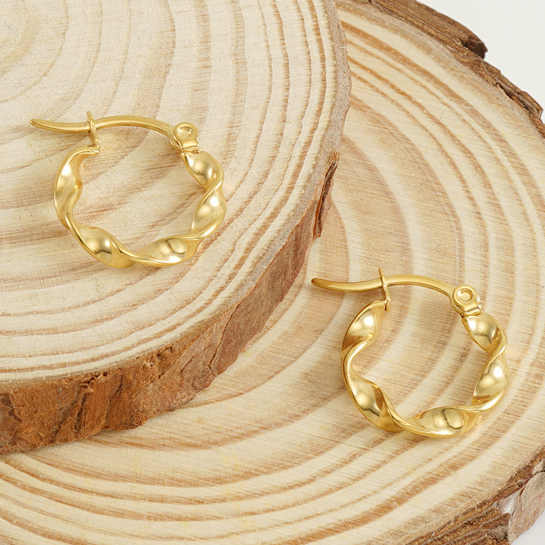 1 Pair Quantity Daily Occasion Simple Style Solid Color Twist Titanium Steel Hoop Earrings 1 Pair