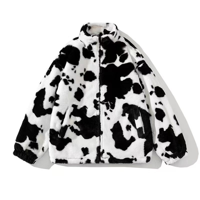 2021秋冬の新型紳士服のファッションブランドのゆったりした短いモデルのぬいぐるみのヒョウ柄のジャケットの綿服の綿服のカップルのスタンドカラーのコート