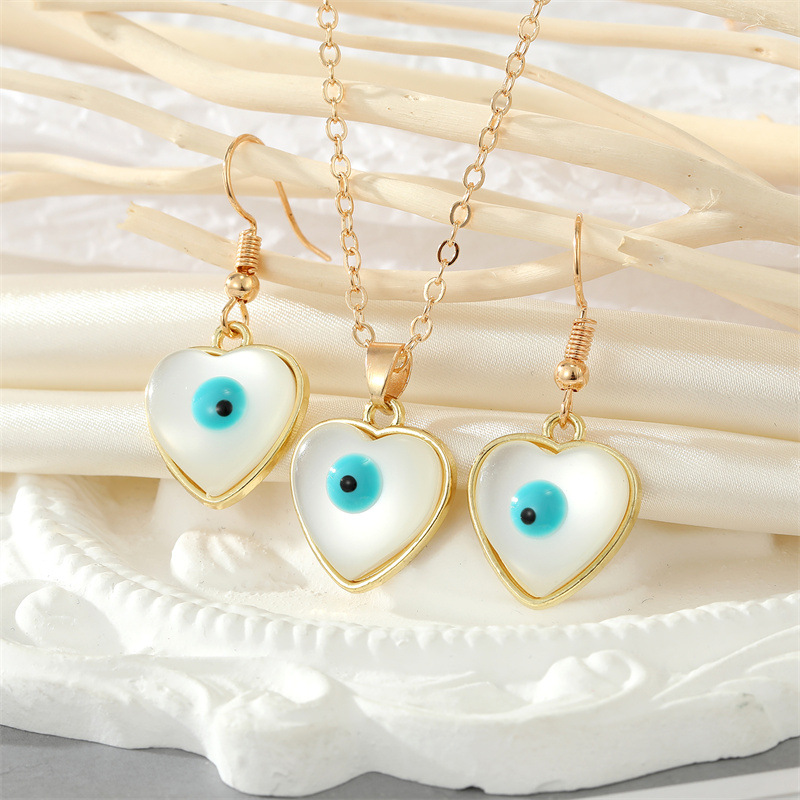 Ensemble Collier Boucles D'oreilles Yeux Bleu Opale Coeur Rond Personnalité Simple display picture 3