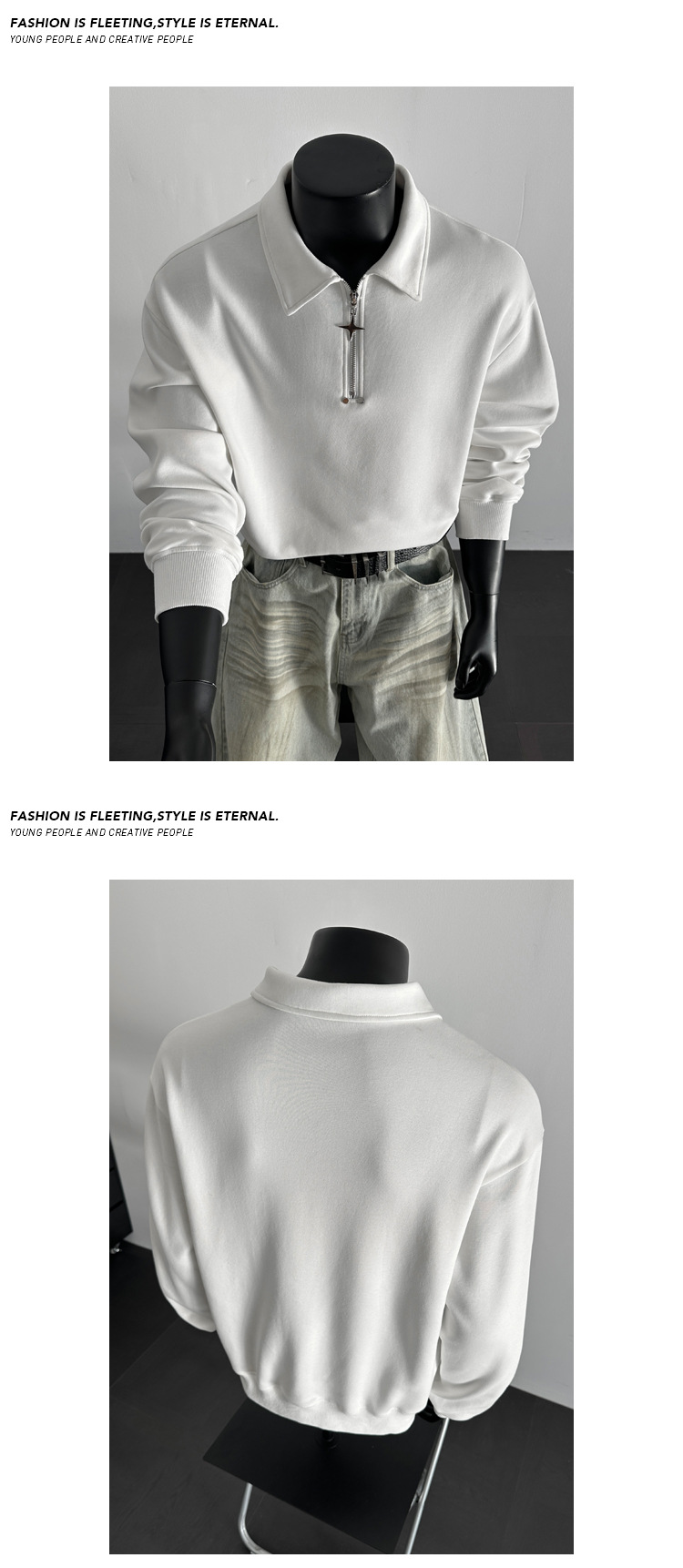Schweres Baumwoll-sweatshirt Mit Half-zip Stehkragen Unisex_voghion.com