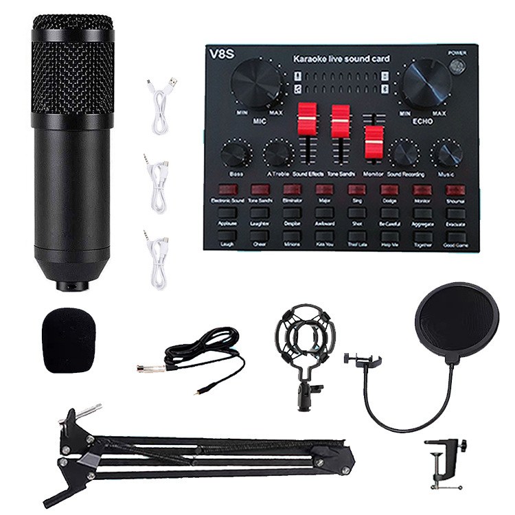 BM800 micrófono de condensador tarjeta de sonido V8 soporte de grabación de computadora de anclaje transfronterizo diafragma grande transmisión en vivo conjunto completo