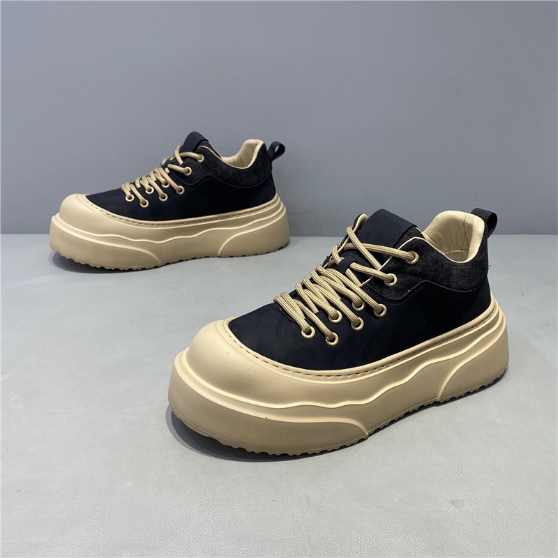 Qn Thick-Soled Men's Shoes 2025 New Lace-Up Leather Shoes European High-Quality Fashionable Versatile Sports and Leisure Sneakers