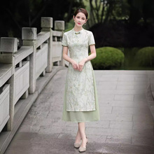 2025新款低领小清新改良奥黛修身旗袍