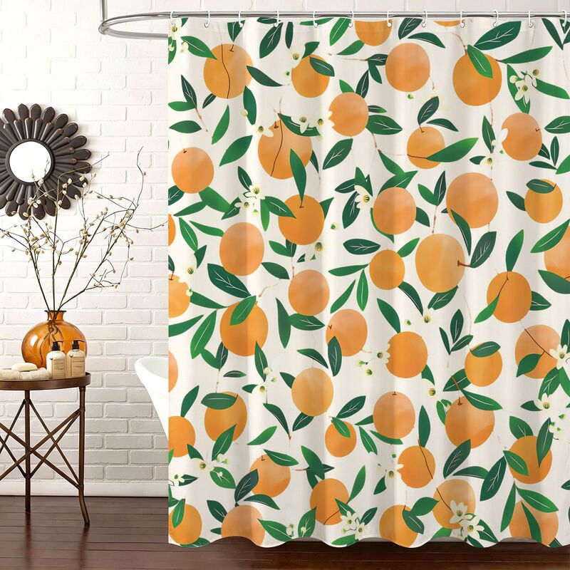 Cross-border shower curtain with fruit pattern design, orange and peach bathroom curtain, printed shower partition curtain