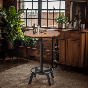 Industrial style metal bar table and chair combination coffee shop milk tea shop adjustable creative light luxury solid wood coffee table