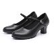 Women's modern dance shoes black imitation leather PU medium thick heel salsa ballroom ballroom dance shoes single belt buckle dance