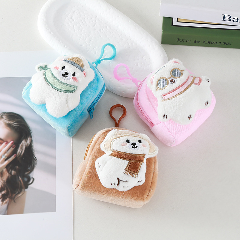 Korean-style cute polar bear coin purse, adorable zippered storage bag for earphones and documents, wholesale for claw machine prizes Korean-style cute polar bear coin purse, adorable zippered storage bag for earphones and documents, wholesale for claw machine prizes