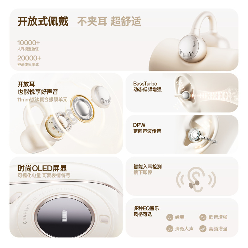 漫步者拍拍耳夹开放式耳夹耳机定向声波传音入耳检测|undefined