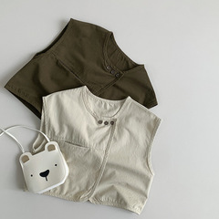 Korean-style dressing~ Spring and summer new men and women children retro forest system Japanese style vest for small children and babies, versatile lapel jacket fashion