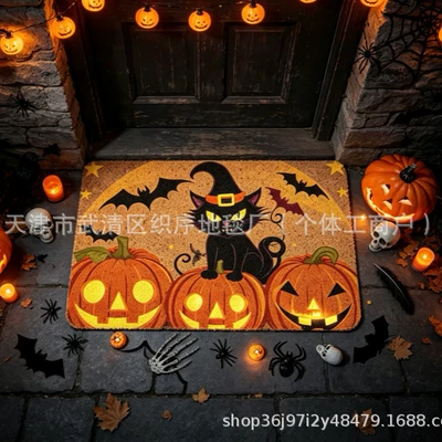 New Temu Halloween Decorative Doormat for Outdoor Entrance Shoe Changing Area, Imitation Coconut Palm Fiber Loop Mat, can be shipped on behalf of others